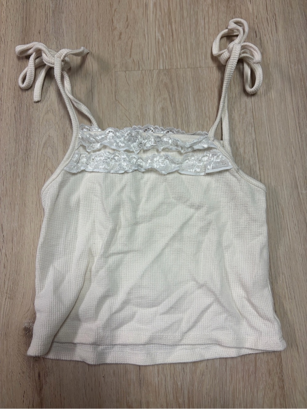 Women's Cream Lace-Trim Tie-Strap Tank Top